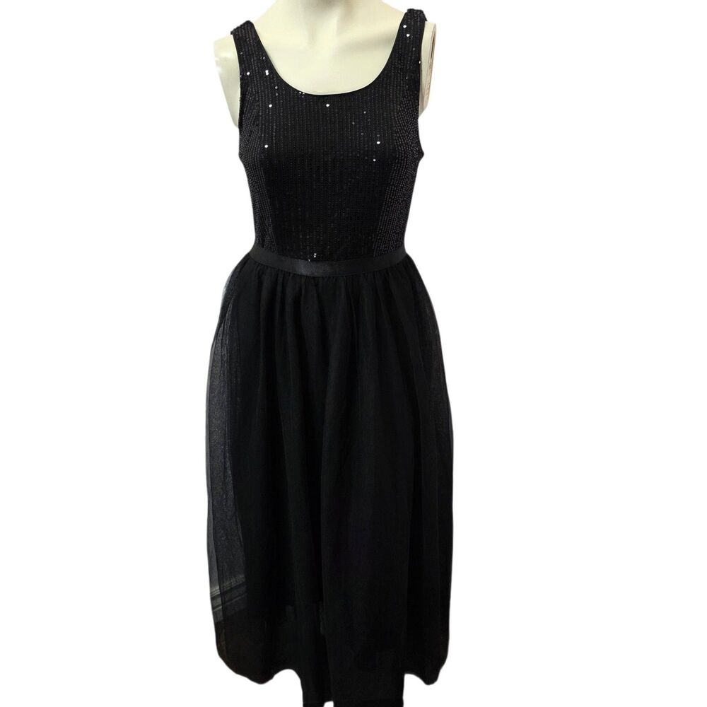 BeryLove Black Sequin Tulle Midi Dress Sleeveless Party Prom Womens Medium